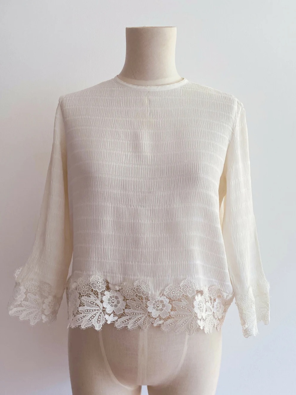Sandro Cream Lace-Hem Long Sleeve Blouse